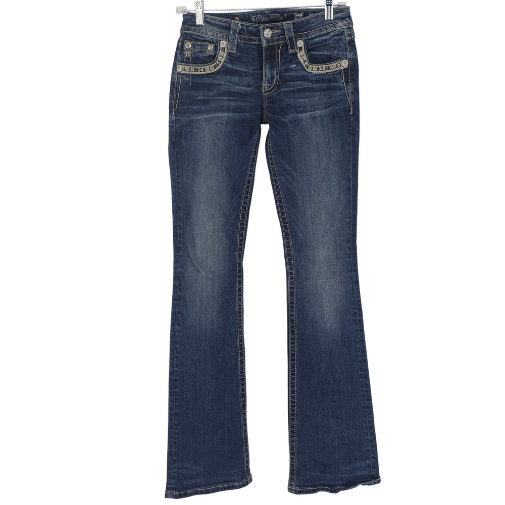 Miss Me Bootcut Jeans Womens 27 Dark Wash Embellished Embroidered MP8739B Y2K - Picture 2 of 16